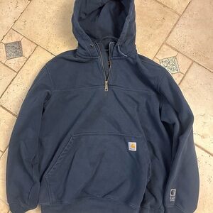 Carhartt Rain Defender Quarter Zip Hoodie Pullover Mens size L Navy Blue